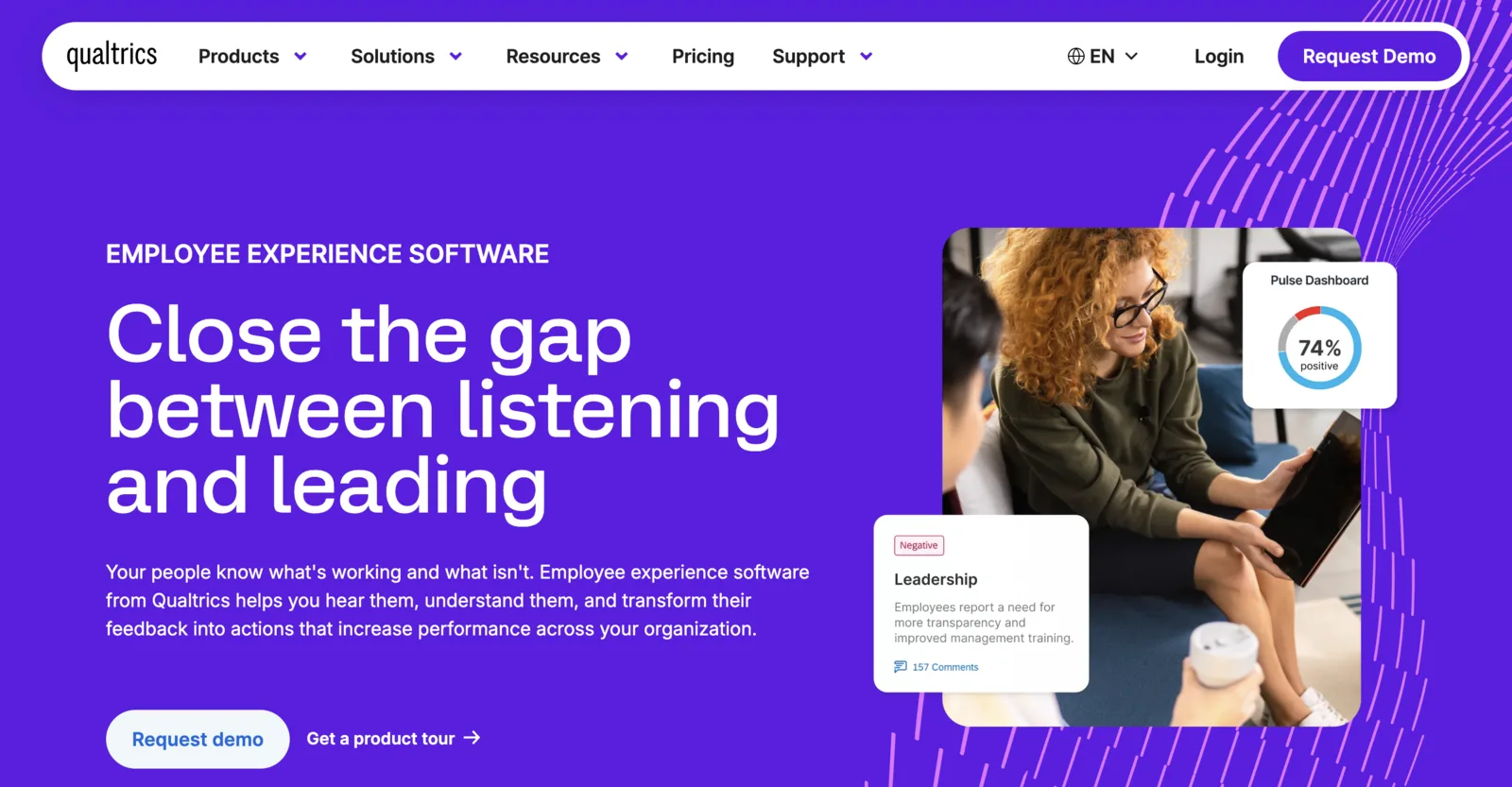 Qualtrics XM employee experience dashboard with driver analysis and statistical tooling