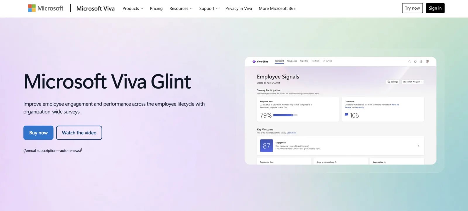 Microsoft Viva Glint platform screenshot