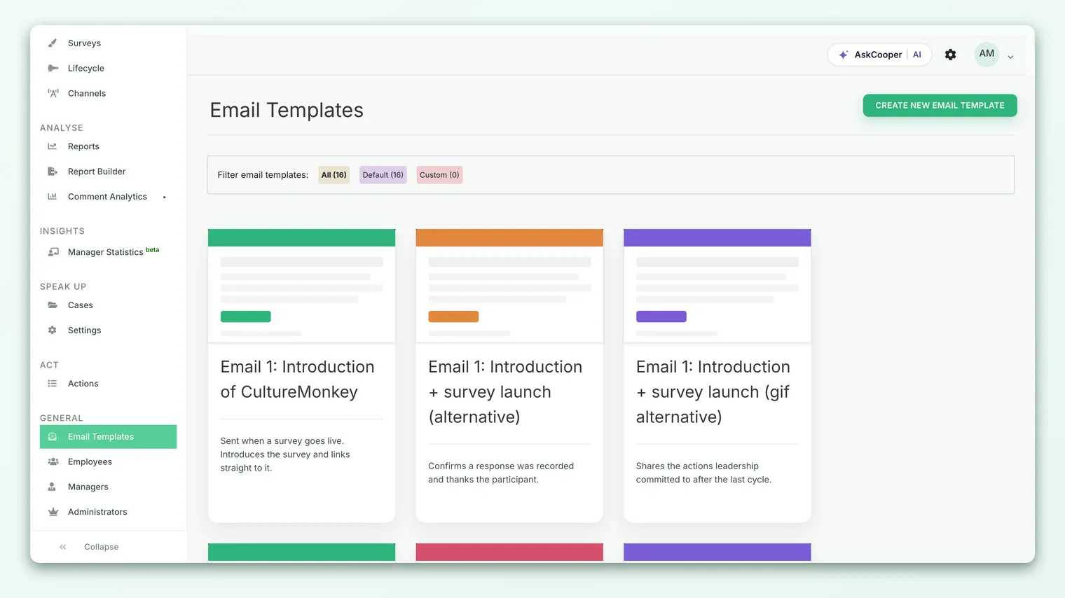 The feedback area in CultureMonkey, where reactions and conversations trigger the emails you can customize.