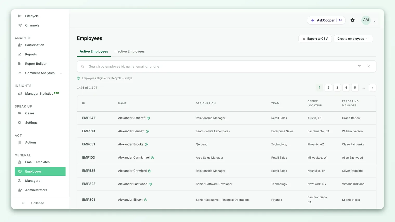 The employee edit screen, where you can mark a person inactive or delete their record.