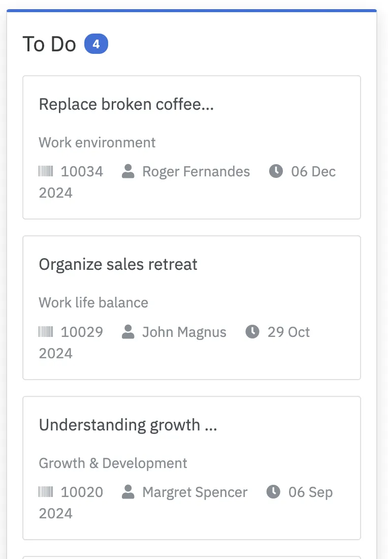 Manage employee feedback using kanban board in our Employee Engagement Platform