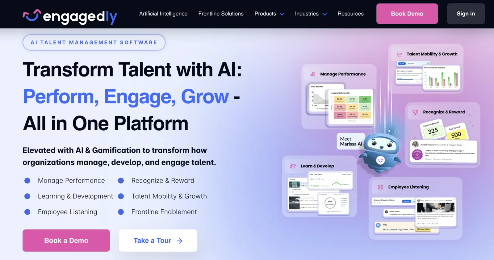 Engagedly employee retention software dashboard view